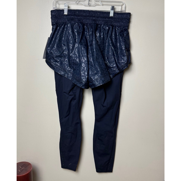 Athleta Rainier 2 in 1 Navy Blue Running Leggings Shorts Womens M Activewear Gym - Picture 5 of 8